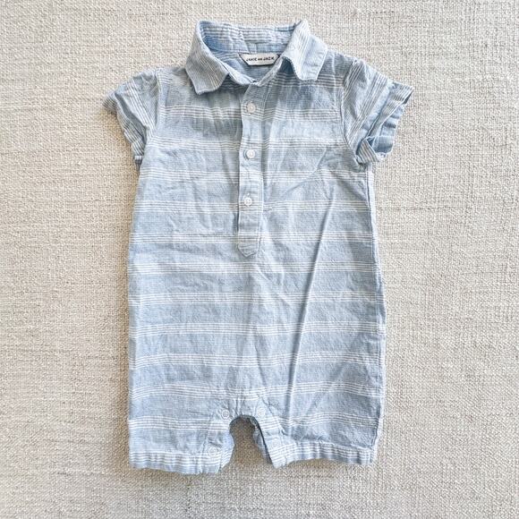 Janie & Jack Blue Collared Romper VGUC 6-12mo - Picture 1 of 7